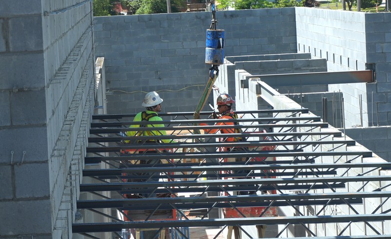 Shot of places beams on the construction site.