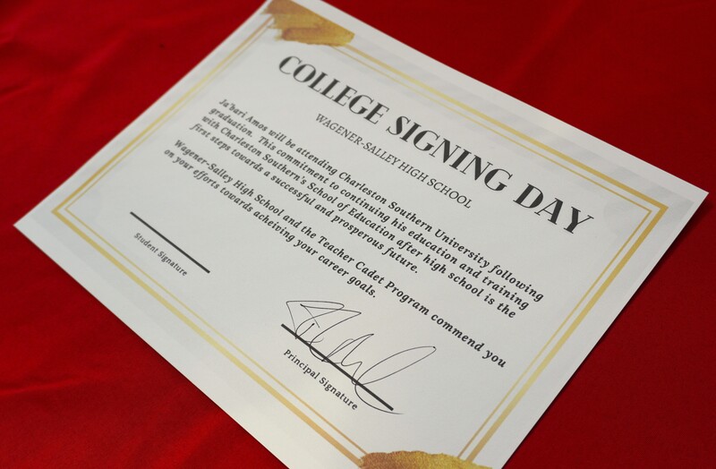 Certificate for Education College Signing Day.