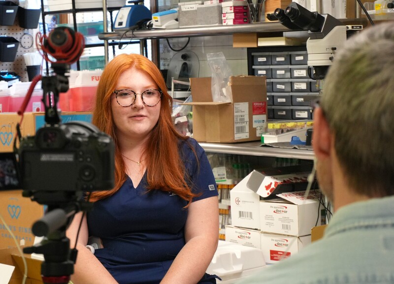 An ACCTC student is being interviewed by Project Lead the Way.