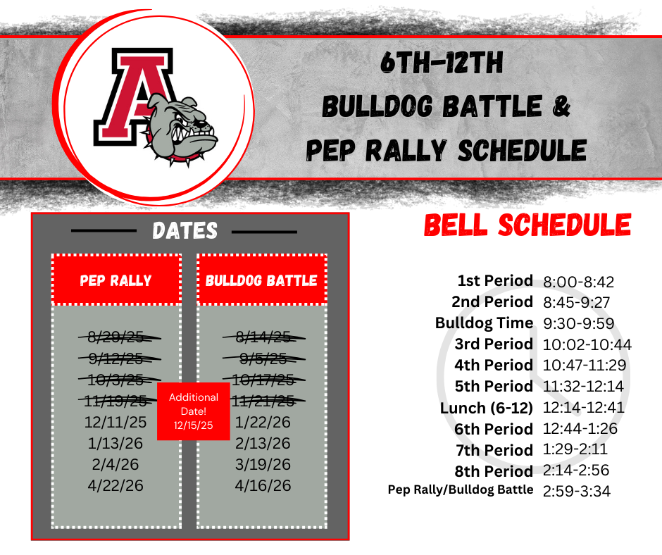7-12 Pep Rally & Bulldog Battle Bell Schedules