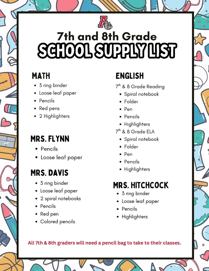 7-8 School Supply List