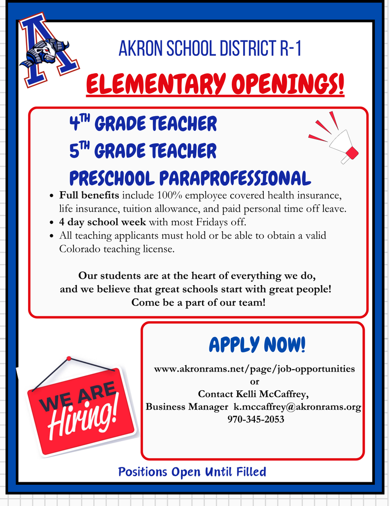 Elementary openings for the 26/27 school year