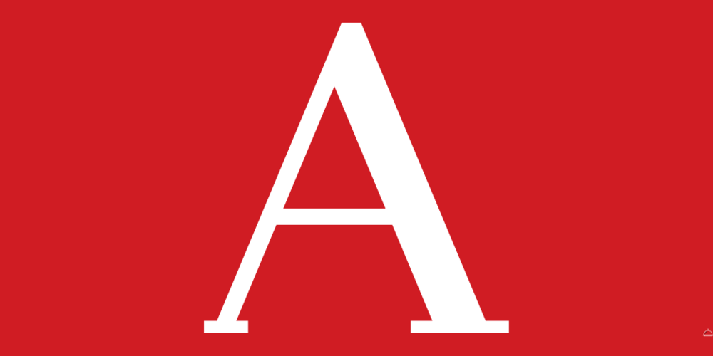 A huge, capitalized, white letter "A" on a red background. 