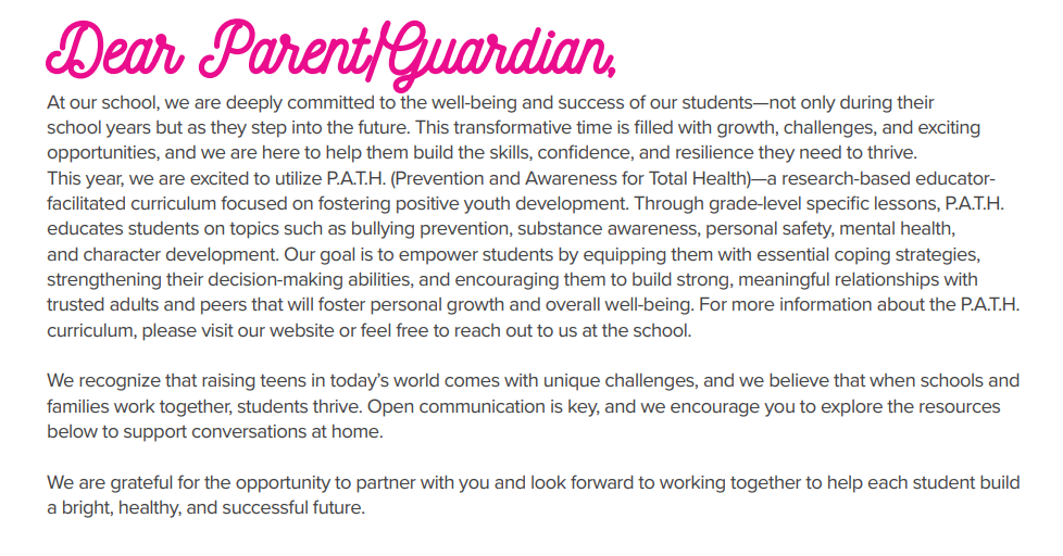letter to parents