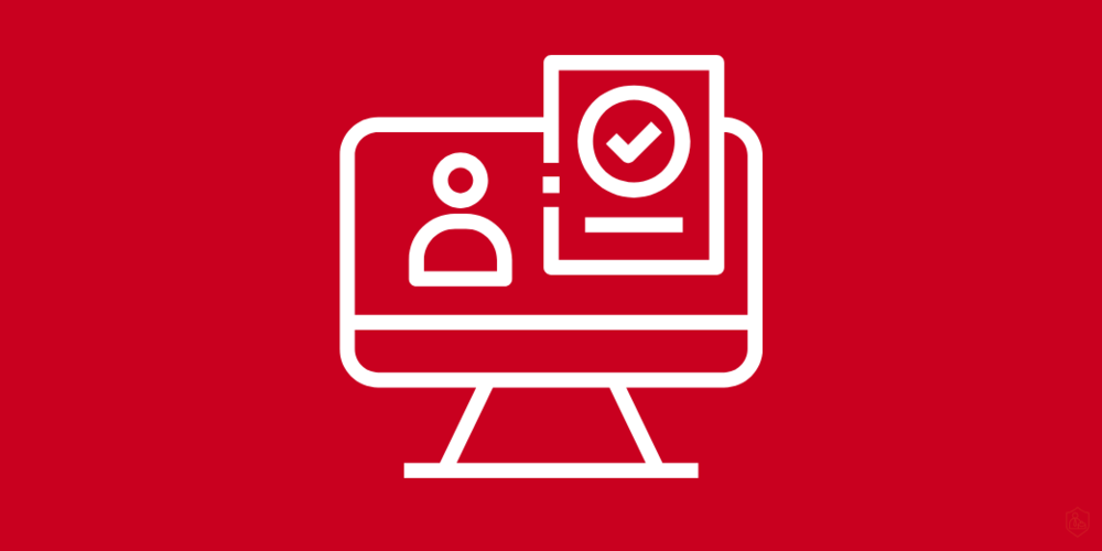cartoonish computer with student silhouette and clipboard