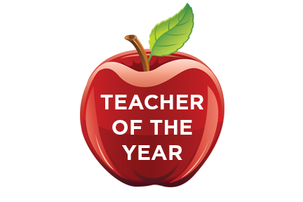 apple that says teacher of the year