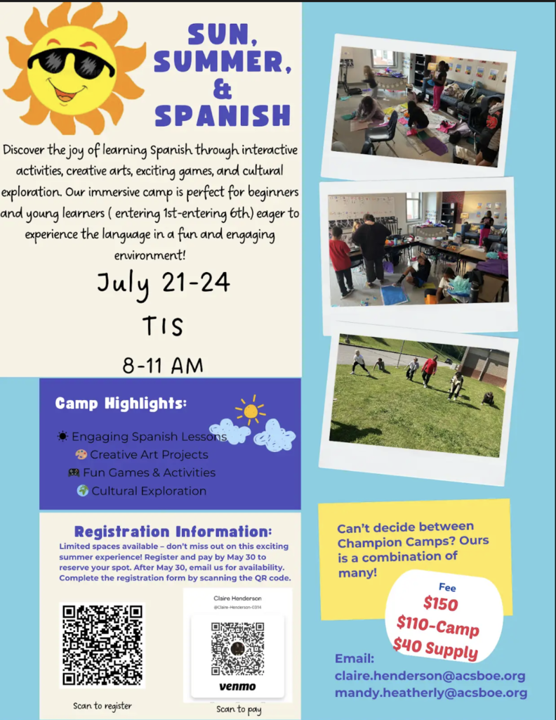 Spanish Camp- July 21-24 @TIS 8-11 AM $150 total