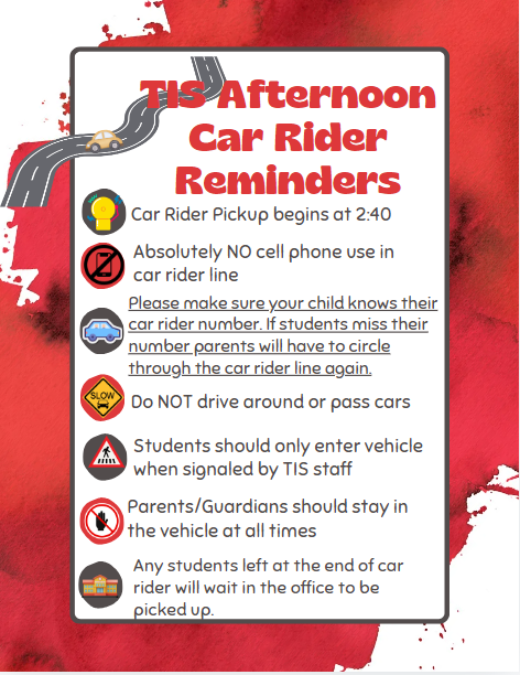 afternoon car rider reminders