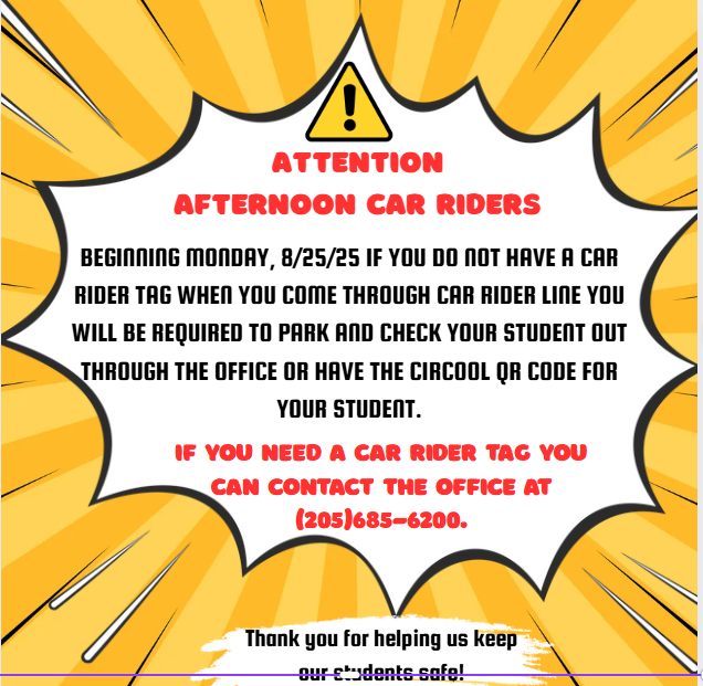 Afternoon Car Rider Announcement