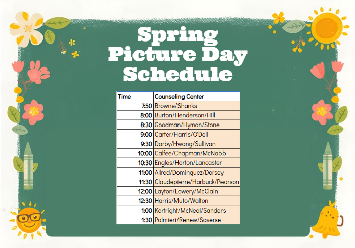 Spring Class pictures Wednesday, February 18th- call office for more info