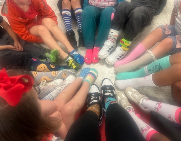 class wearing silly socks