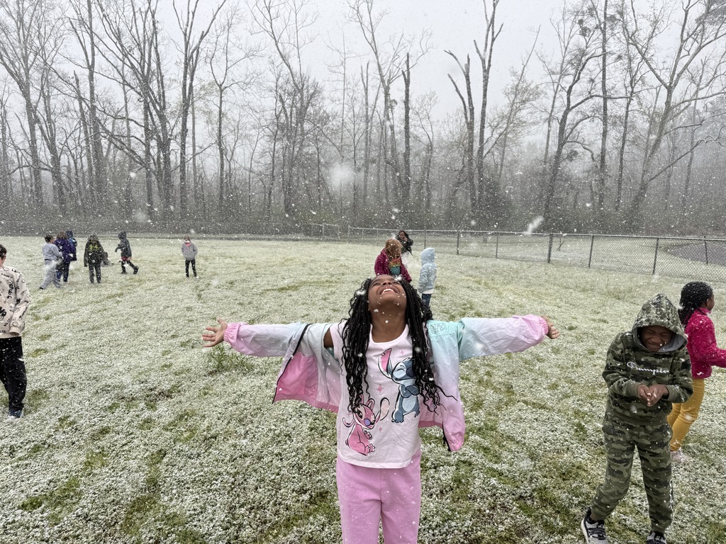 little girl playing in the snow