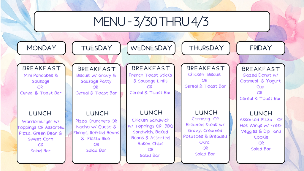 menu 3/30 - 4/3