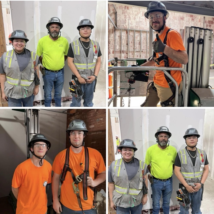 collage of students and adults in a construction setting