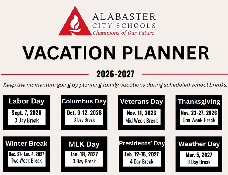 A calendar of events that mirrors the school year calendar on acsboe.org