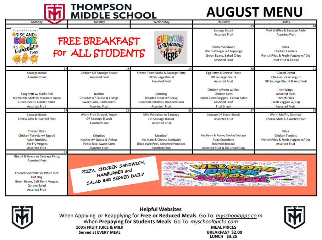 August Lunch Menu