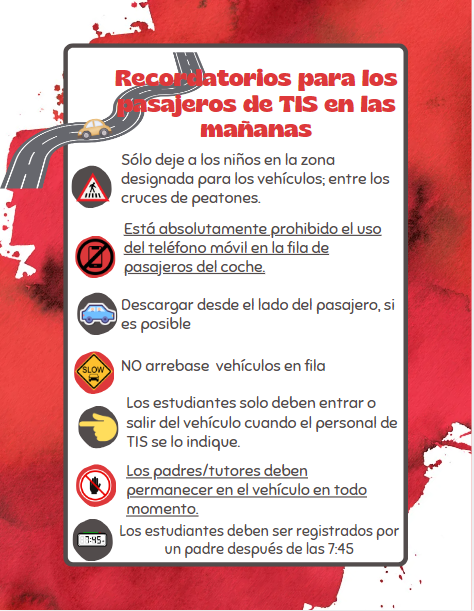 morning car rider reminders (spanish)