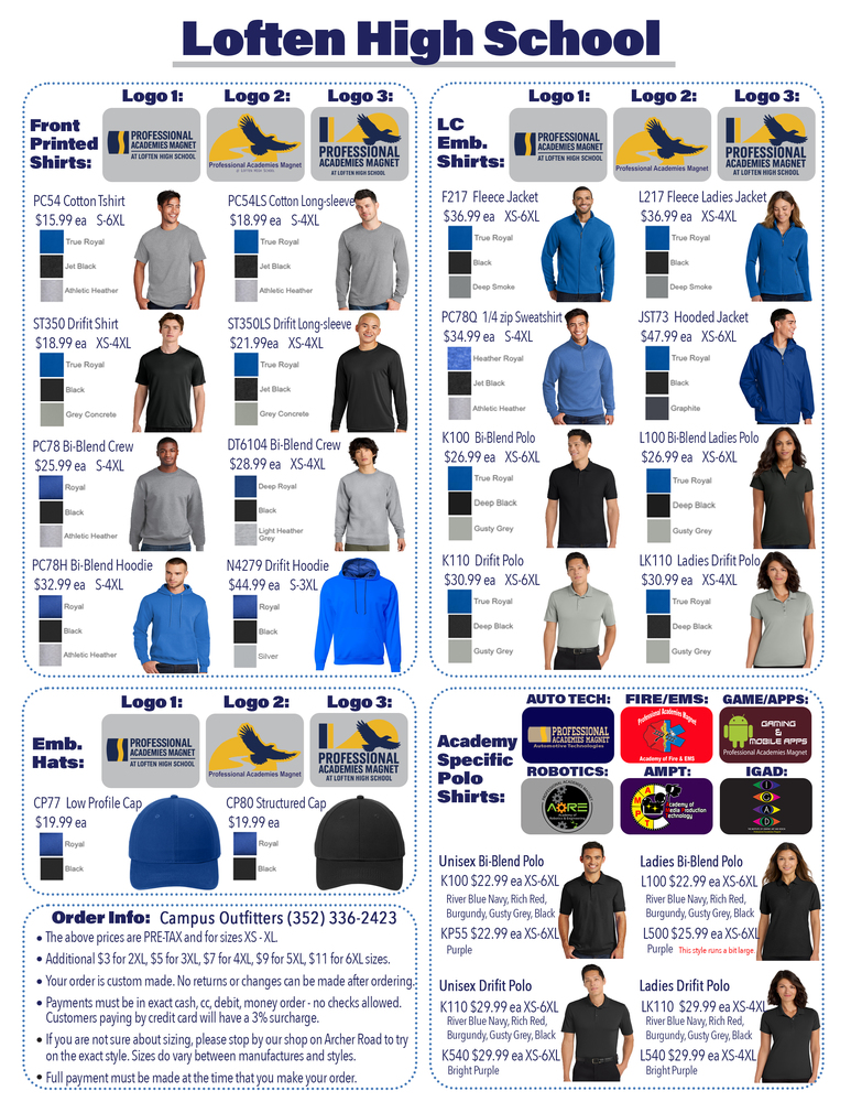 Loften High School Shirt Order Form