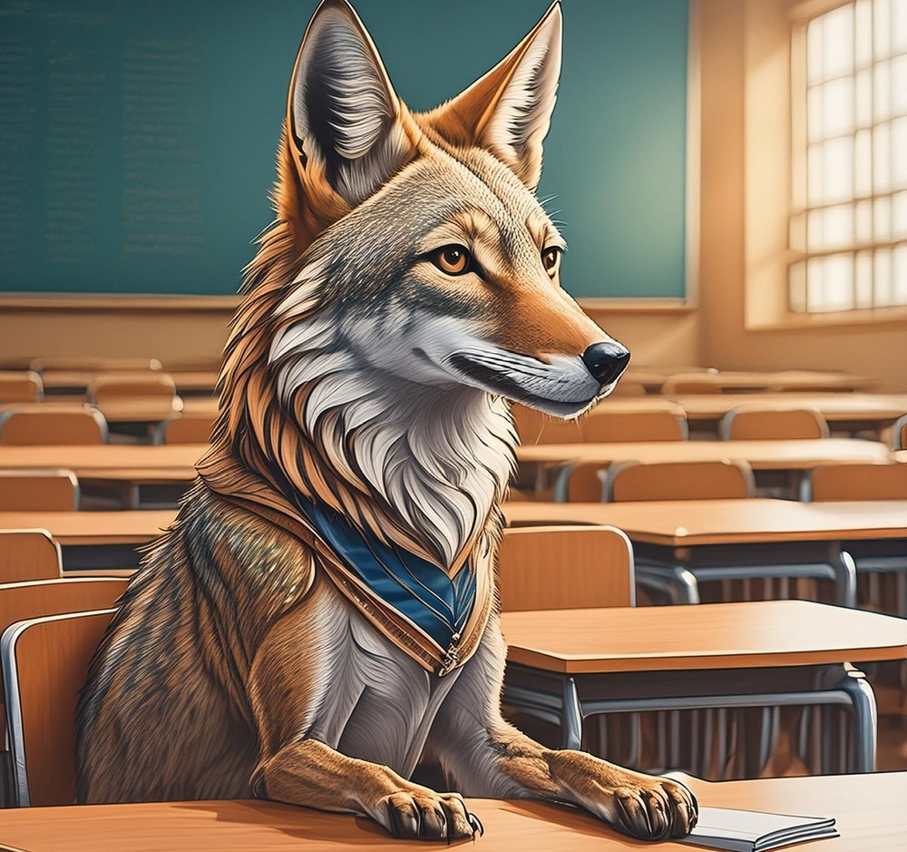 Coyote at a desk