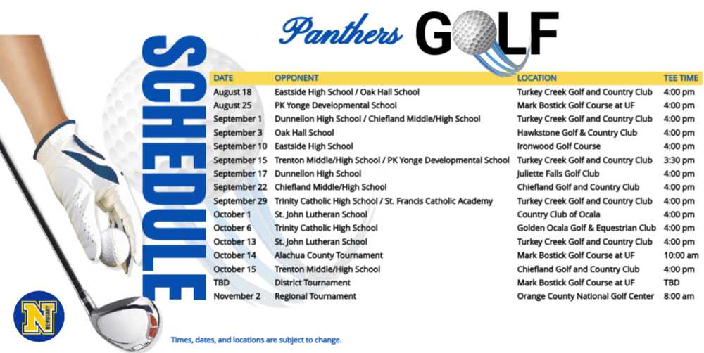 Boys' Golf schedule
