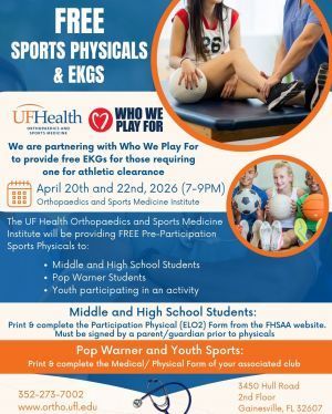 UF free Sports Physical flyer