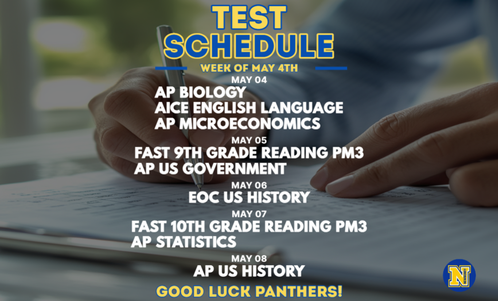 Testing schedule (Week of 5.4.26)