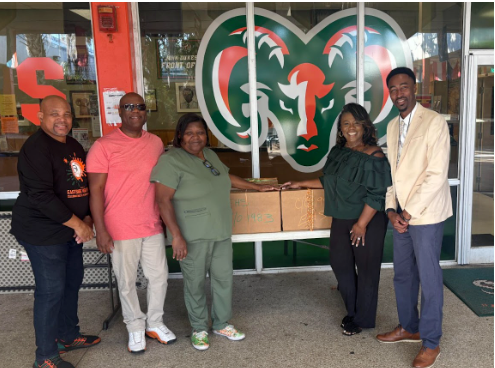 Members with food boxes