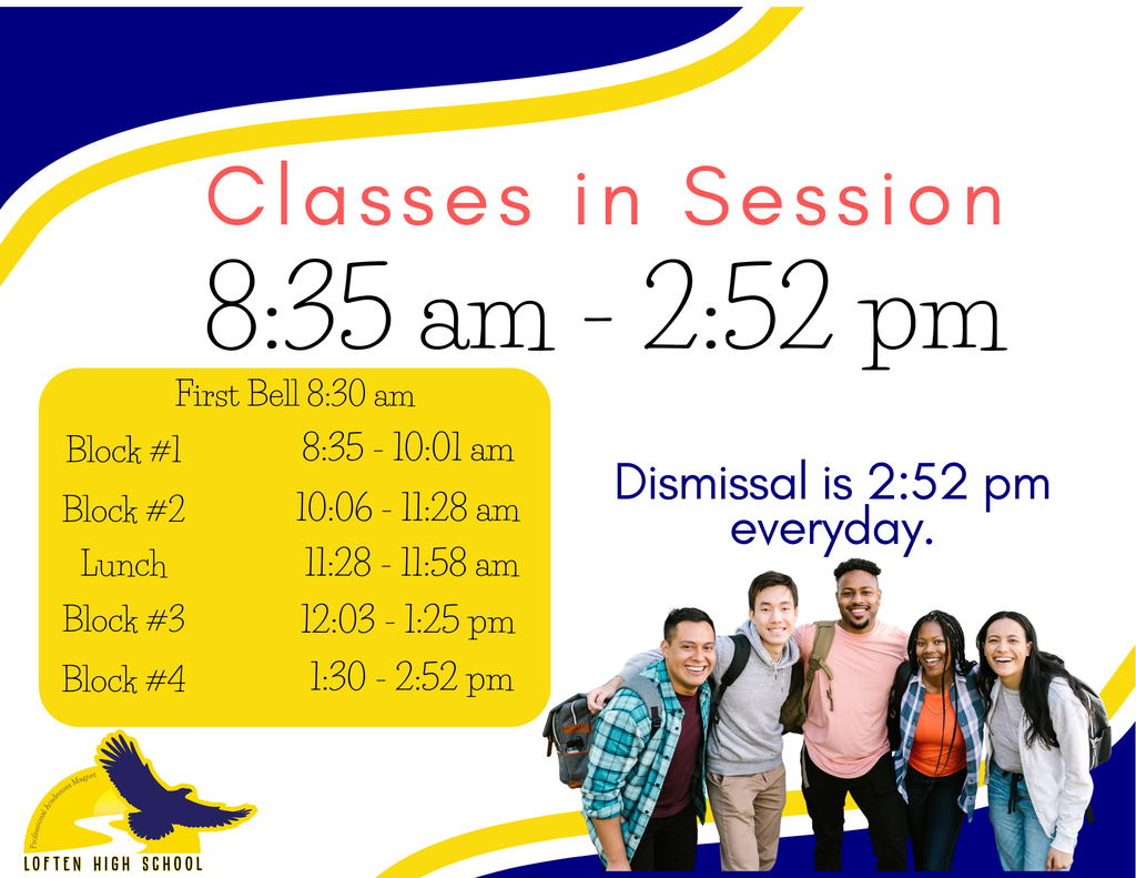Classes in session, bell schedule, and dismissal time