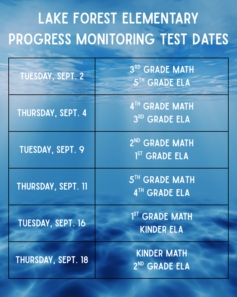 Lake Forest Elementary PM Test Dates