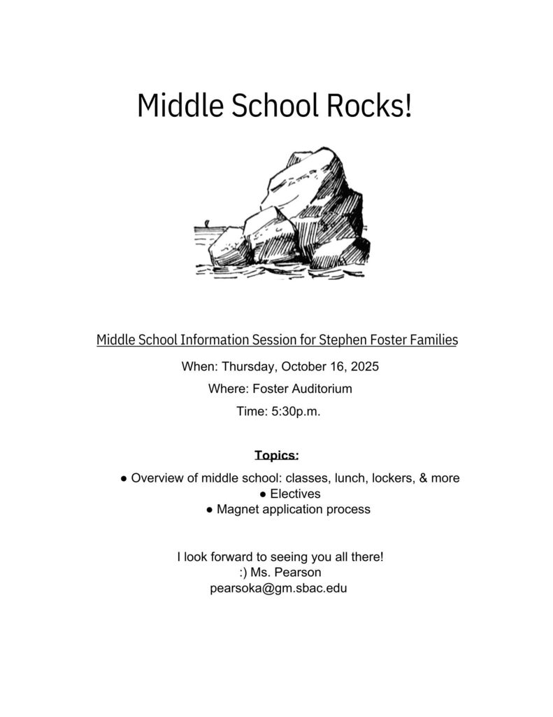 2025 Middle school information meeting Flyer for 5th graders