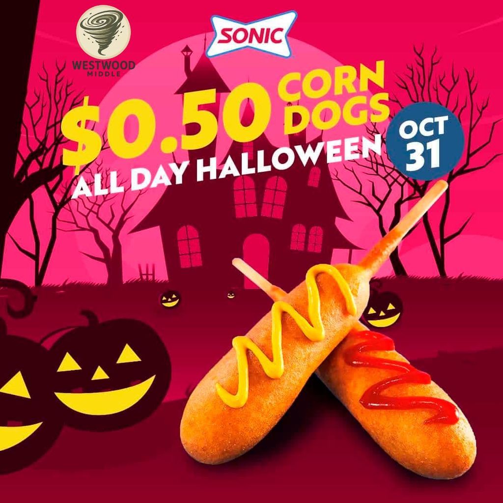 Sonic's Halloween deal 50cent Corn Dogs.