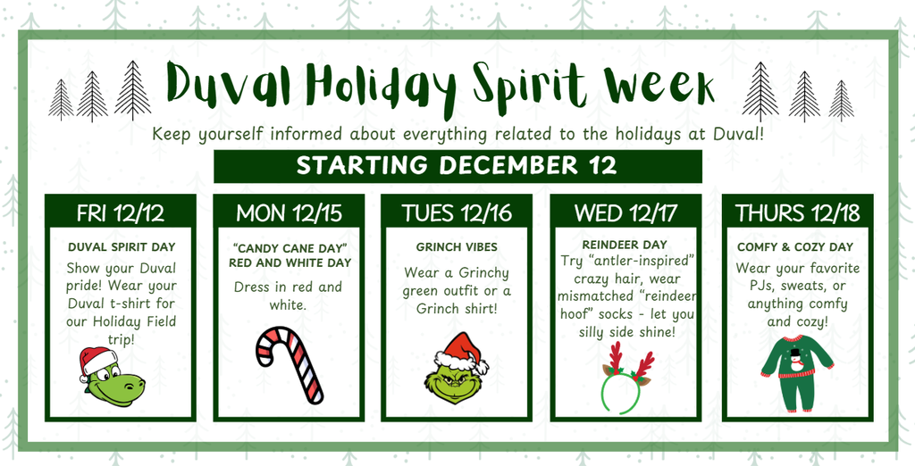 Spirit week calendar 