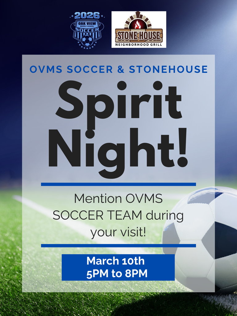 OVMS Soccer Spirit Night at Stone House! March 10th 5-8pm.