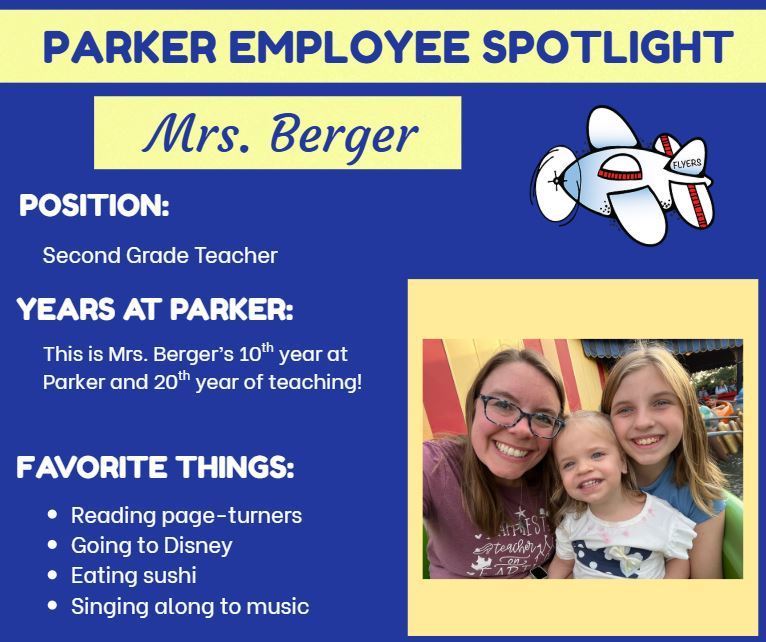 Teacher information with a flyer plane photo of teacher and family