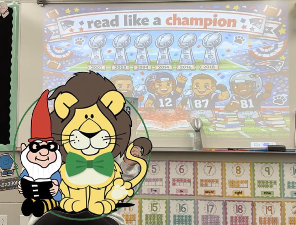 Picture of a person reading a book, but the reader is blocked by Lionel and Dewey to keep their identity a mystery. 