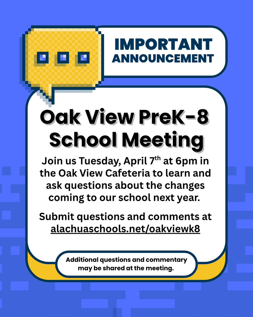 Reminder of Community Meeting in the OVMS Cafeteria on April 7th at 6pm.