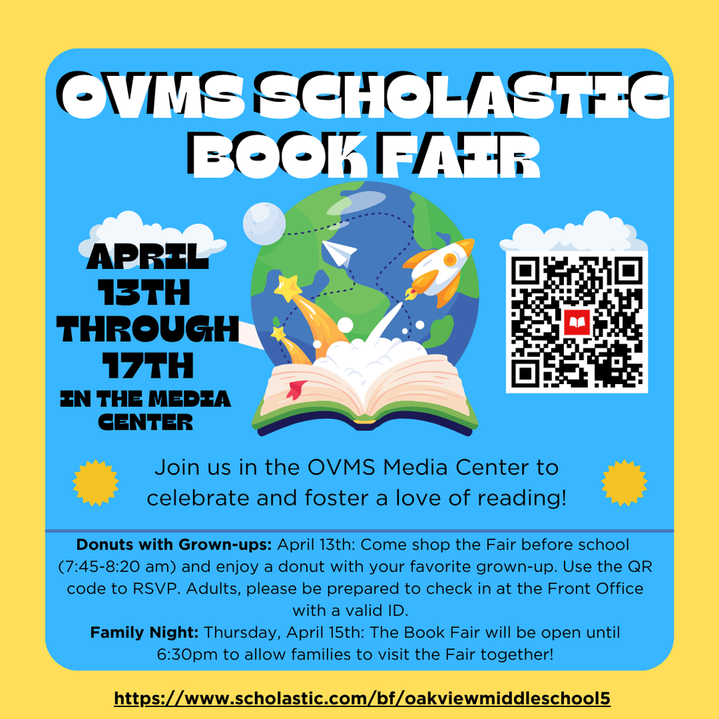 Graphic with text and QR code for the Book Fair Website. 