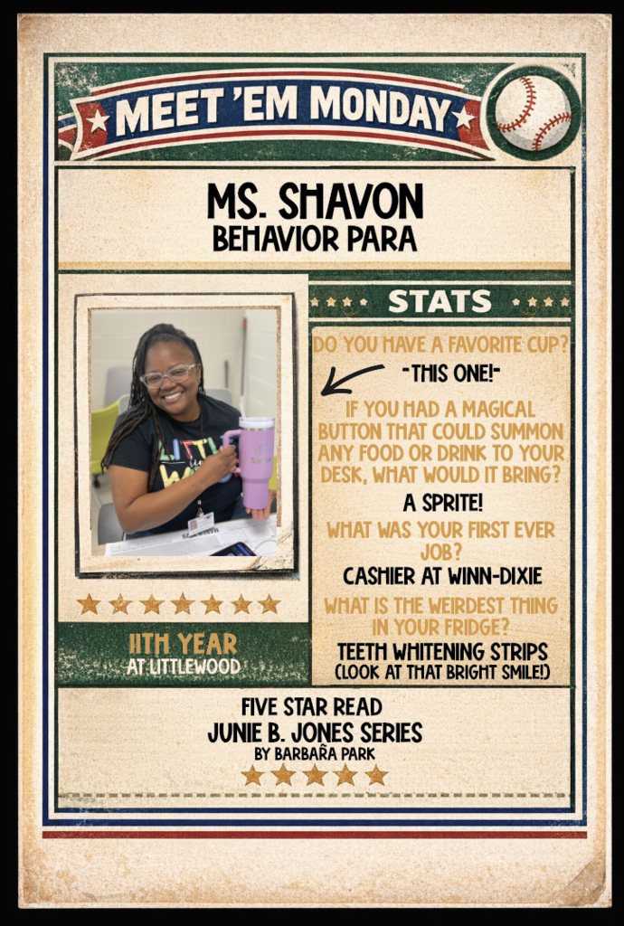 Baseball card for Ms. Shavon
