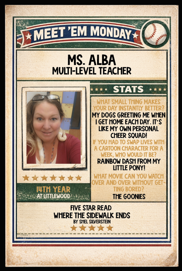 baseball card for Ms. Alba