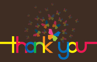 Thank you letters with flying colorful butterflies