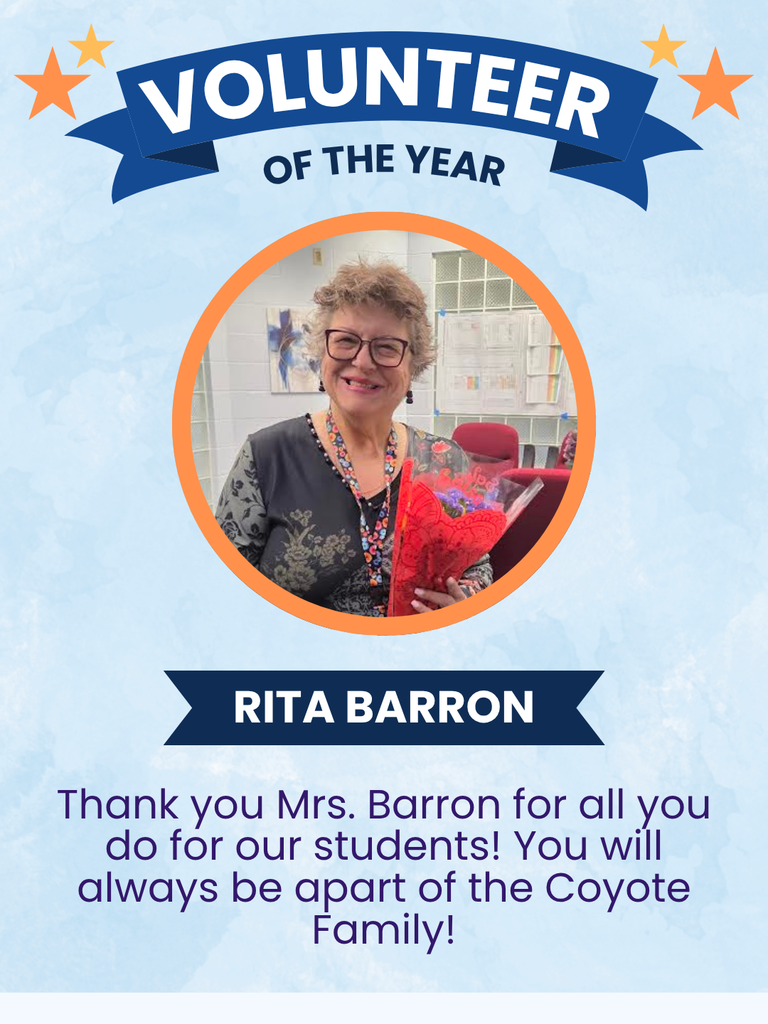 Picture of Mrs. Barron and Mrs. McFarland on a blue background holding flowers. 