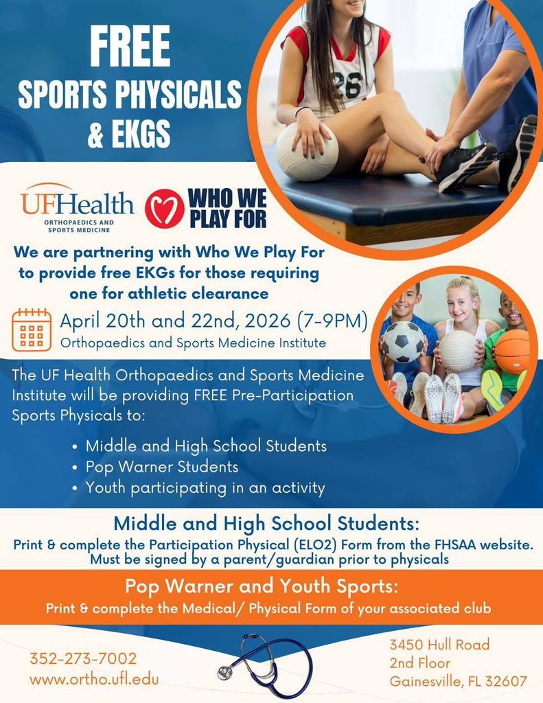 FREE SPORTS PHYSICALS 4/20-4/22