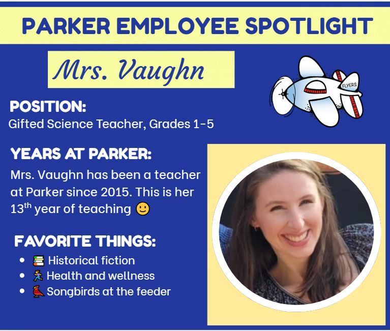 Blue and yellow colors showing teacher favorite things with flyer plane in corner