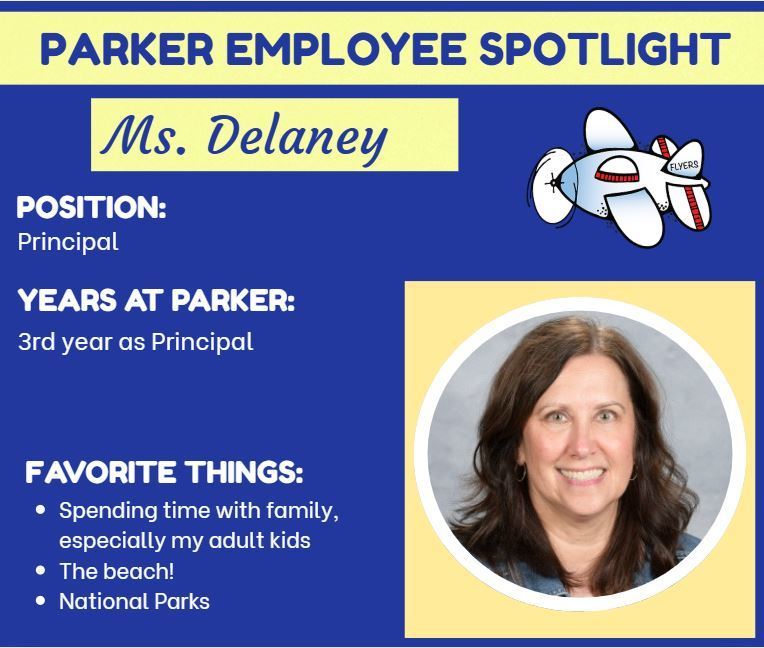 Photo spotlighting our Principal with her favorite things and years at Parker