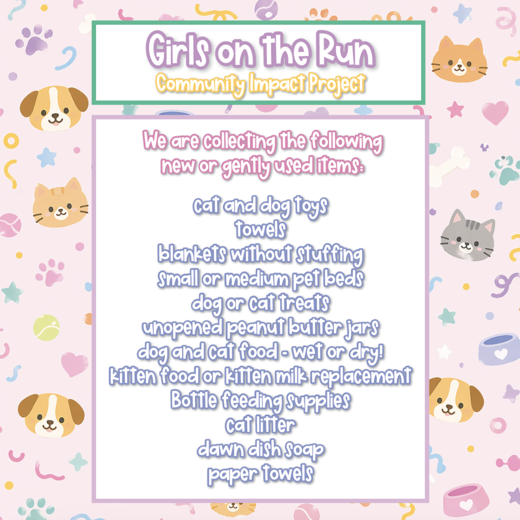list of items being collected to help the Humane Society