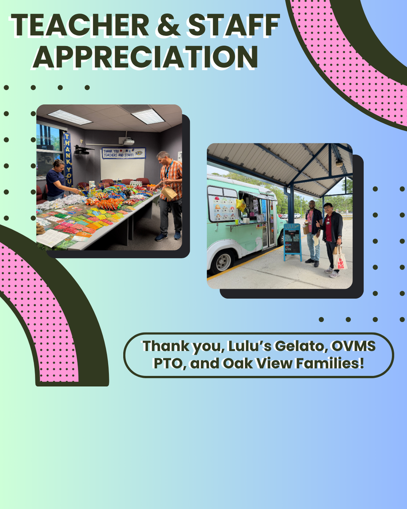 Pictures of teachers and staff enjoying goodies from Oak View families and Lulu's Gelato.