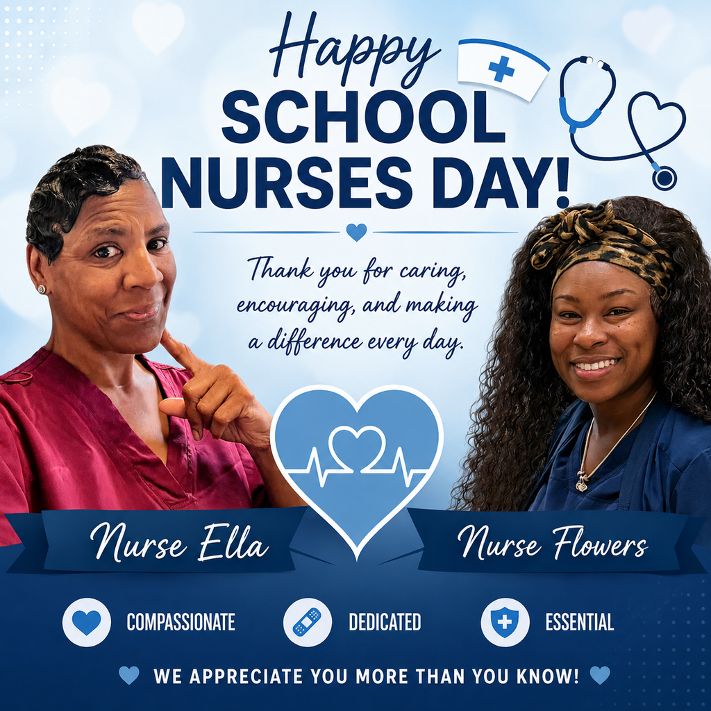 A collage of pictures of both Nurse Ella and Nurse Flowers celebrating them for School Nurses Day
