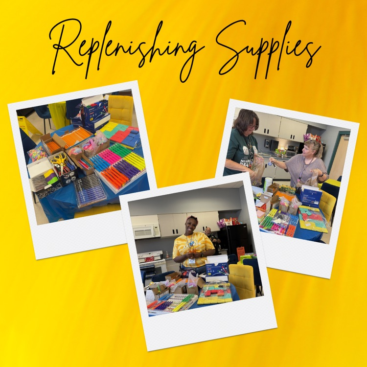 teachers select supplies from tables in the teachers’ lounge