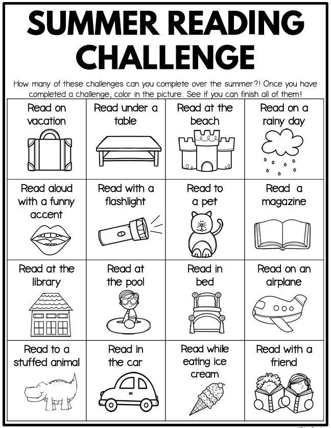 Bingo board to take the summer reading challenge. Visuals show where to complete each challenge