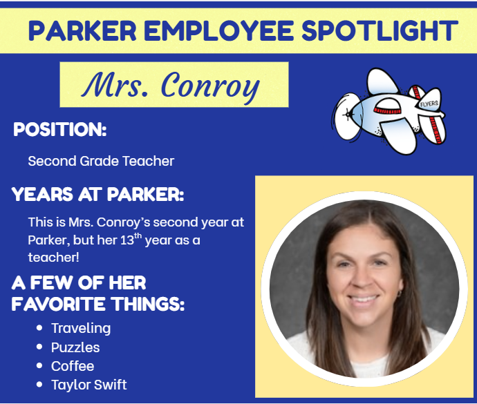 Employee spotlight photo with information about years teaching and favorite things.